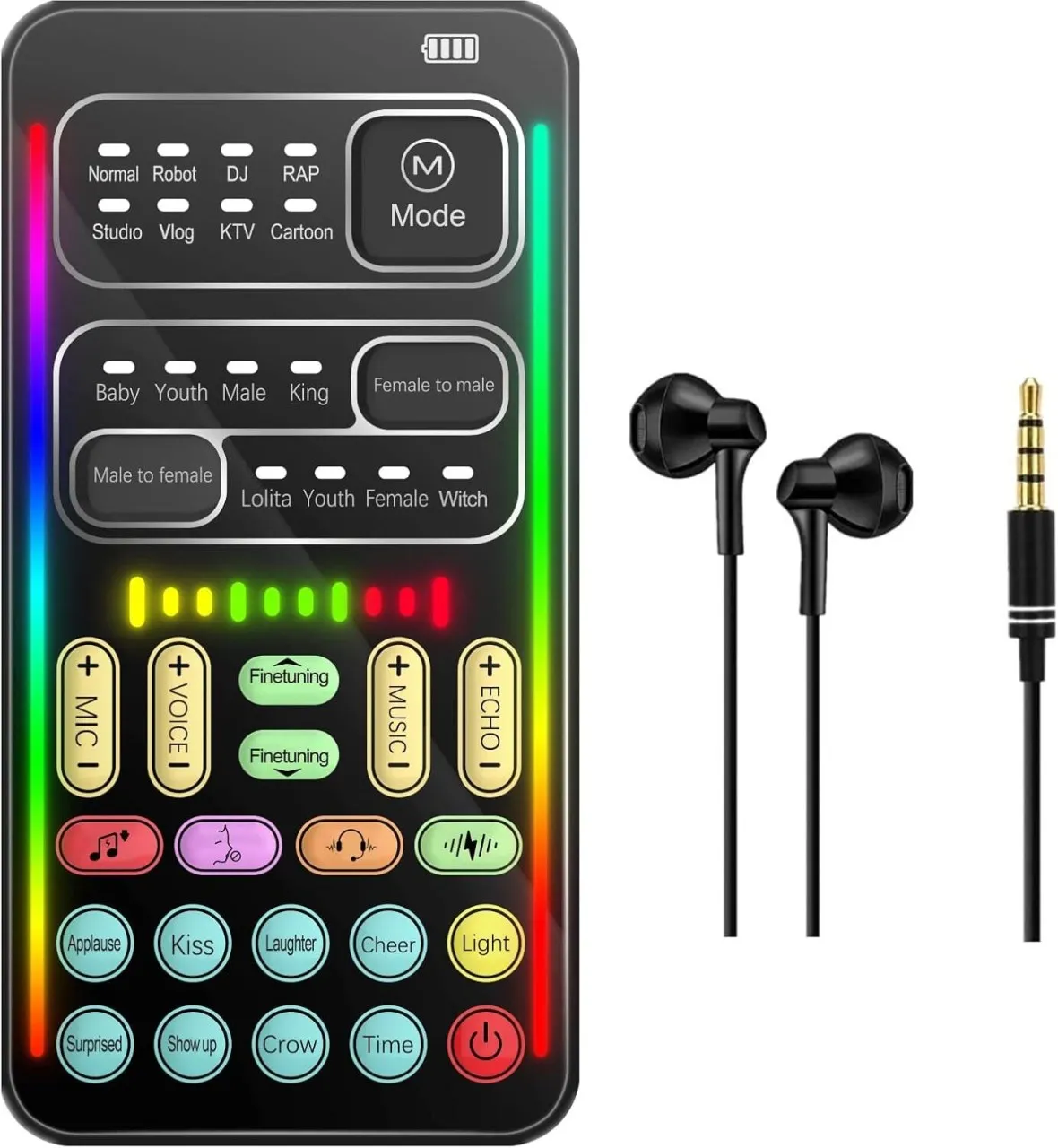 Zuosheng Portable Voice Changer, 2rd Generation i9 Live Sound Card, Cool Lights Sound Board - Voice…