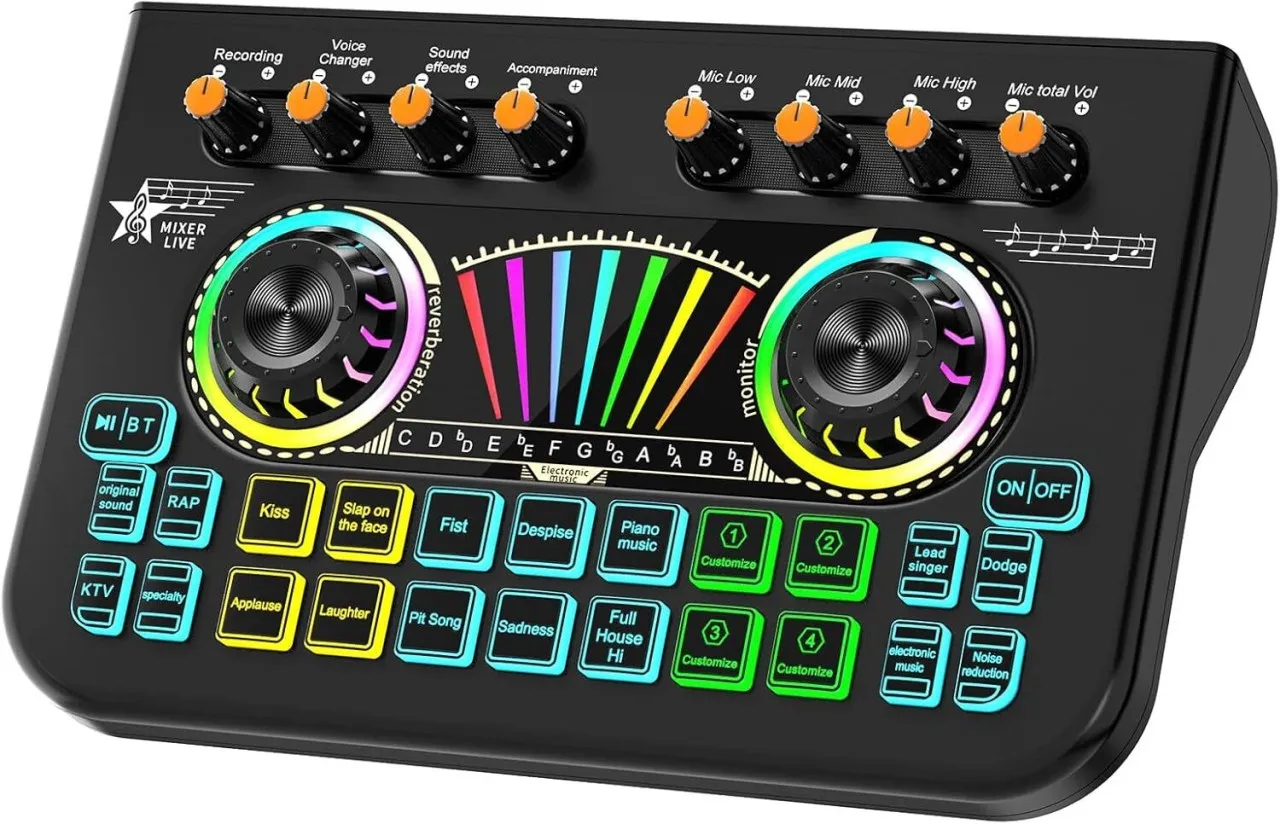 LEMON Gaming Audio Mixer Sound Board Mixer w USB Audio Interface Voice Changer, All-in-One Podcast …