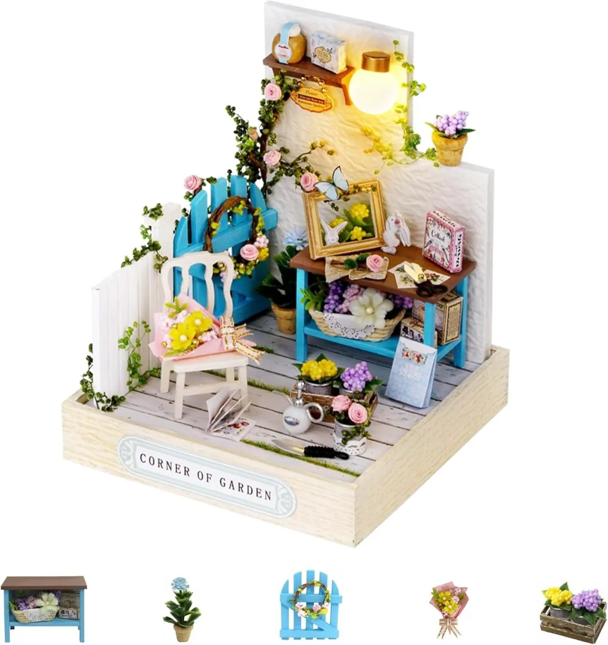 Bloo Dollhouse Miniature with Furniture Kit, DIY 3D Wooden DIY House Kit with Dust Cover,Handmade T…
