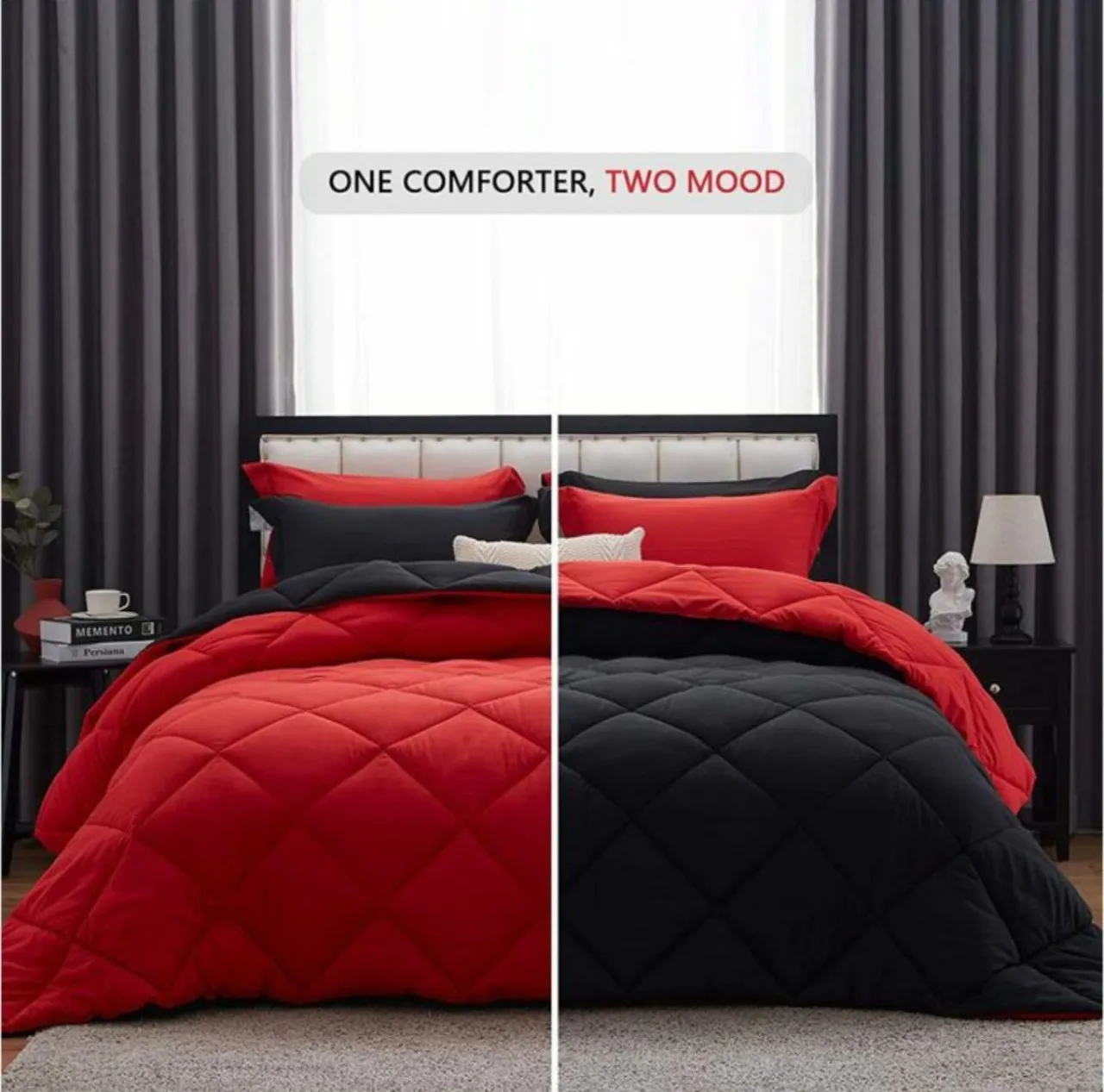 SMTE Dream World Reversible 5 Piece Comforter set - Red 300 TC Polyester Queen Size Flat Bedsheet F…