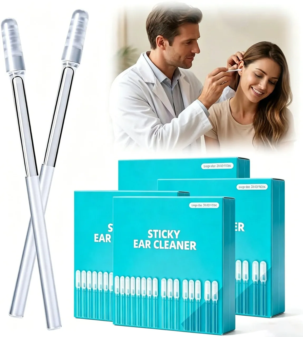 BOWENSTORE Adhesive Ear Wax Removal Sticks 48pcs, Reusable Soft Head Ear Cleaning Swabs, Safe Stick…