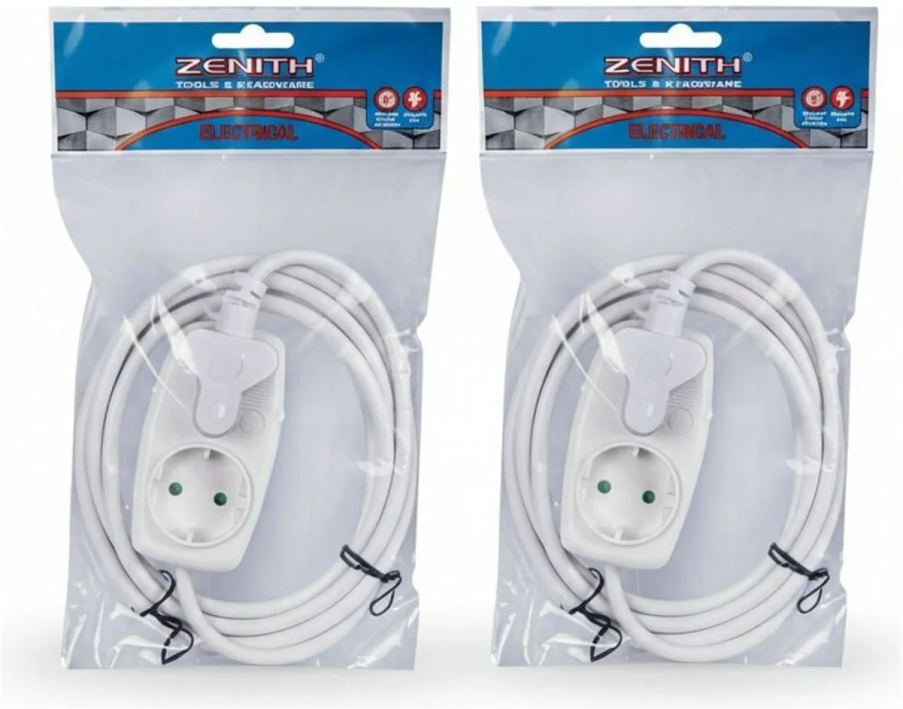Zenith 3 Meter Extension Cord 16A Shuko Socket 2 Pack Power Plug