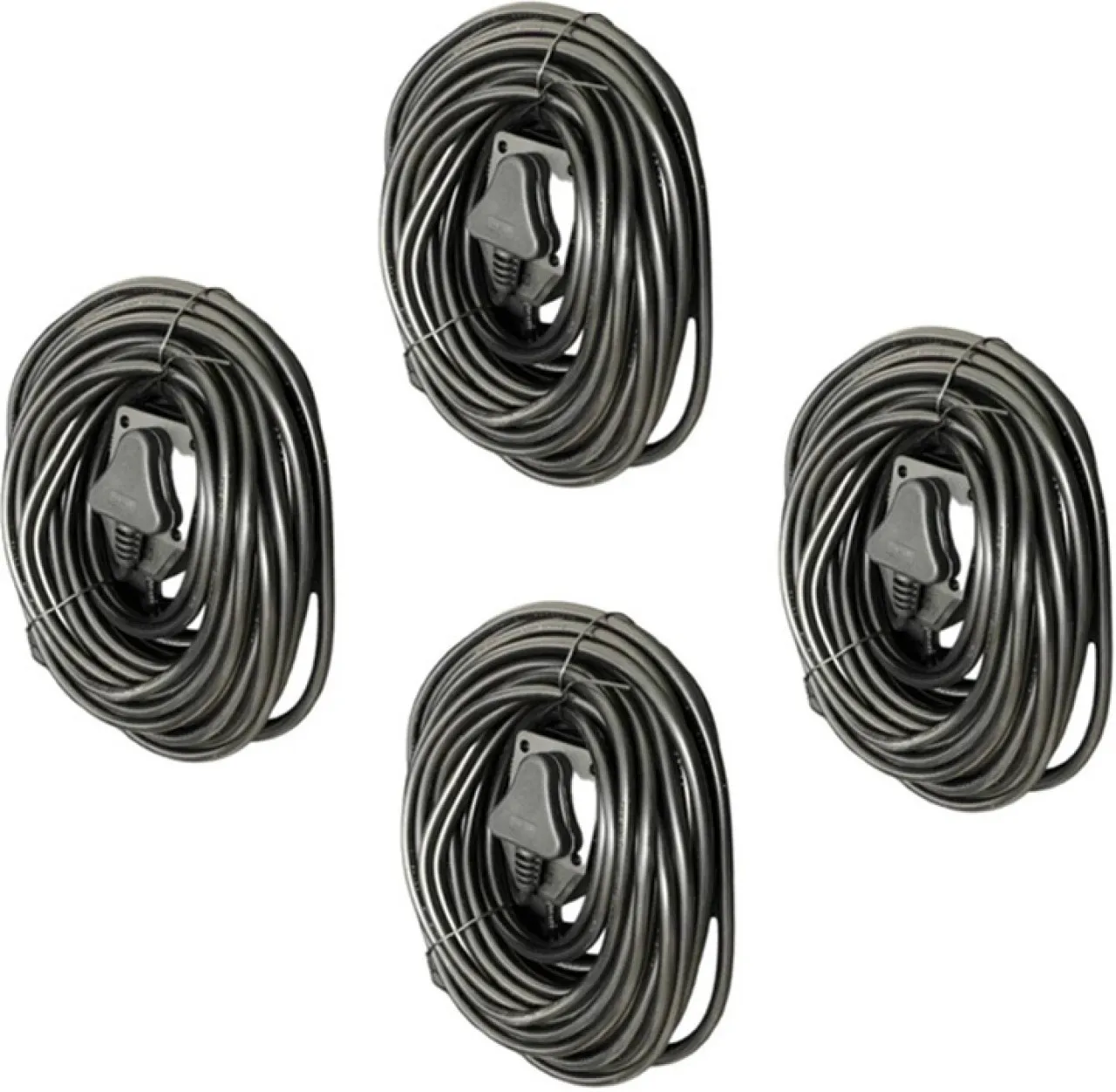 The Price Traders 20m Extension Cord - Black 16A 250V - Pack of 4 - Three Pin Plug