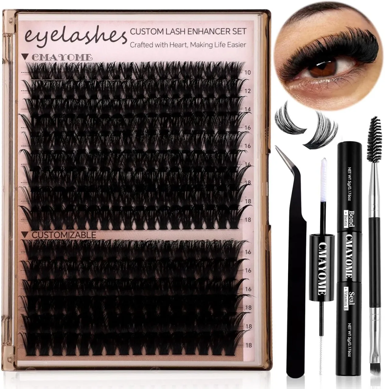 BOWENSTORE Lash Clusters Kit 80D+100D Volume Lash Extension Kit 300Pcs Individual Lashes DIY Eyelas…