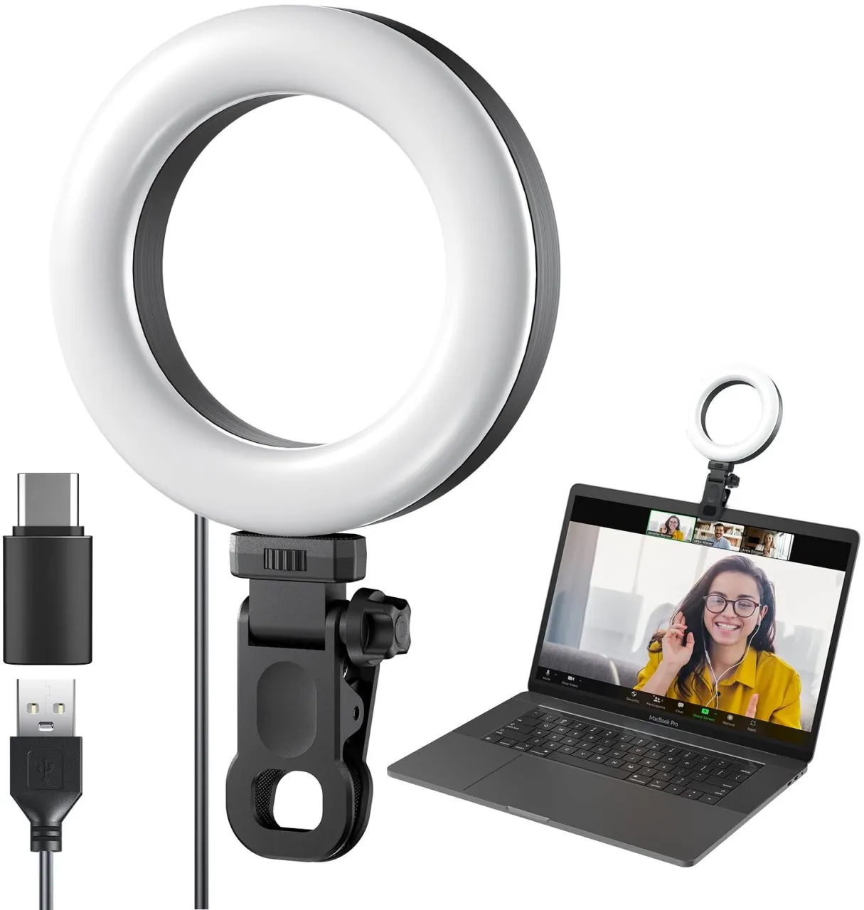 Locateluxe Ring Light Clip on Laptop Monitor, Webcam Light 10 Brightness Level Video Conference Lig…