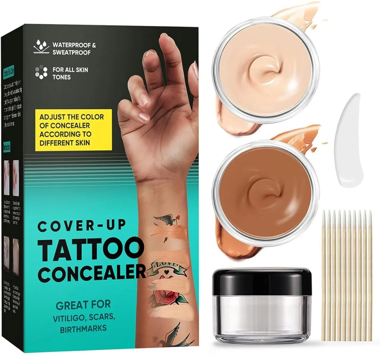 Bloo Tattoo Cover Up Makeup, 2 Colors Waterproof & Sweatproof Tattoo Cover Up Makeup, Long Lasting …