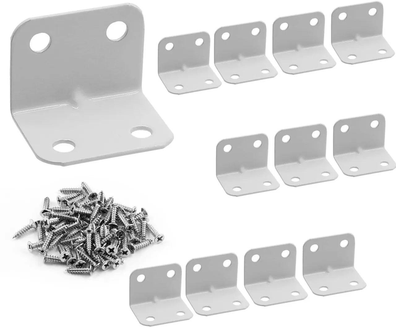 Tuochi 12 PCS 1 x 1.2 Inch L Shape Shelf Bracket, White 26 x 26 x 32mm Metal Corner Brace, 90 Degre…
