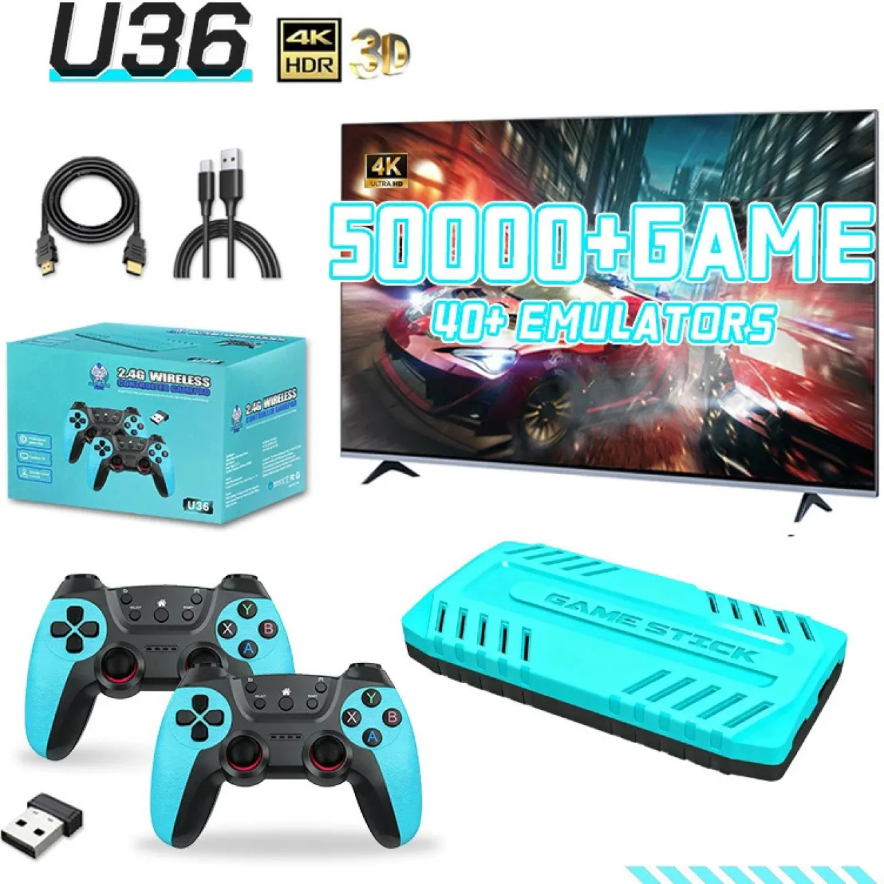 marevic U36 Retro Game Stick 4K, Retro Video Gaming Console with 50000+ Games 40 Emulators, Plug an…