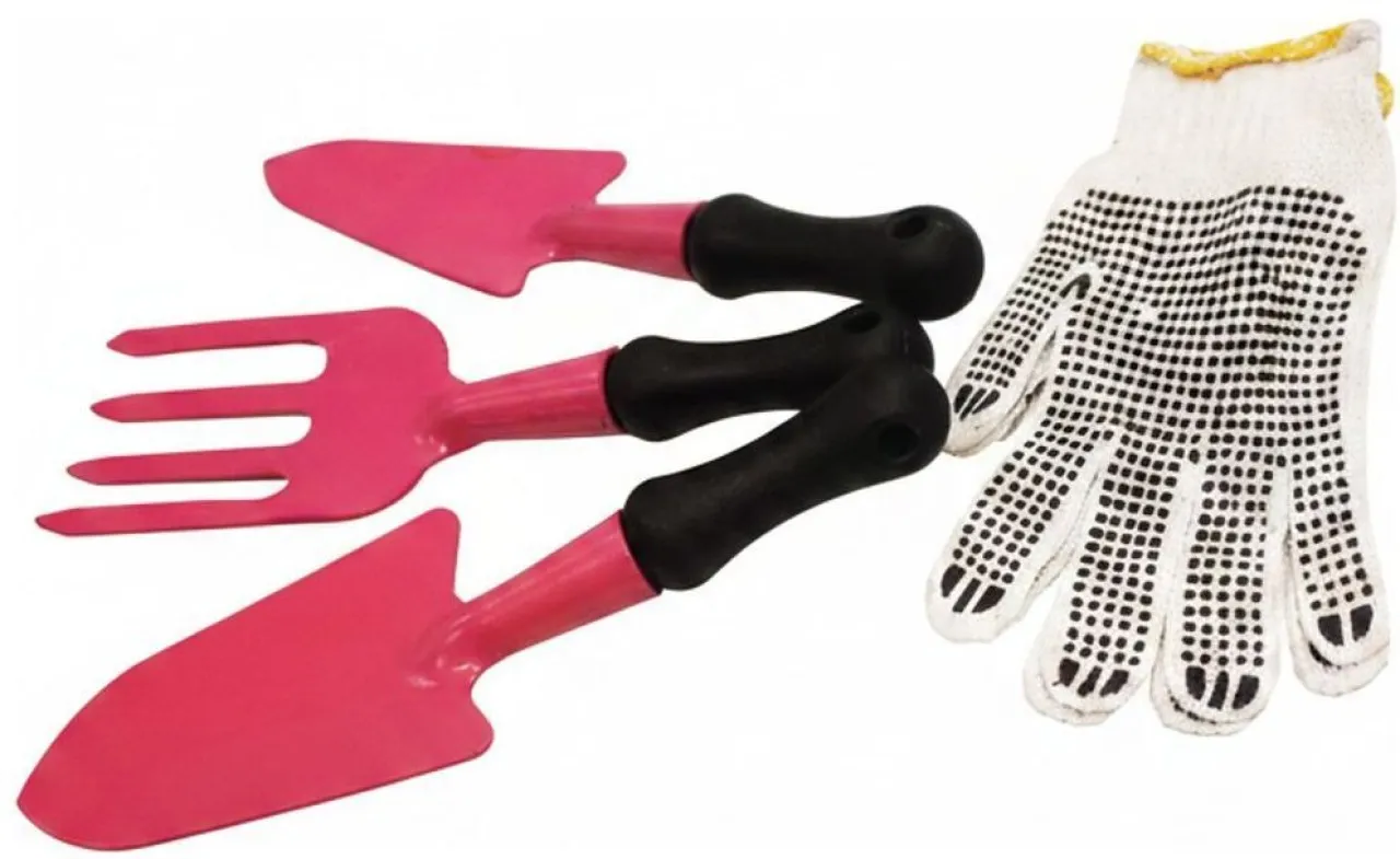 MTS 3 Piece Pink Garden Hand Tool Set with Gloves Garden Tool Kit