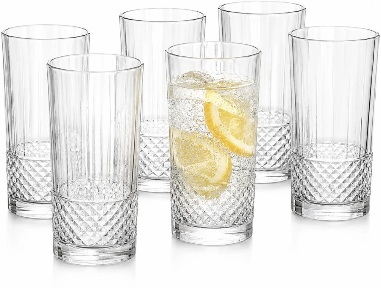 Delisoga (Pack of 6) Highball Drinking Glasses Set of 6 Diamond Cut Base- 280ml Water/Juice  Glass …