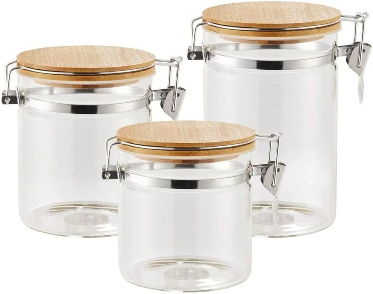 Chenshia (Pack of 3) Storage Jar with Airtight Locking Clip Bambo Lids Water/Juice  Glass