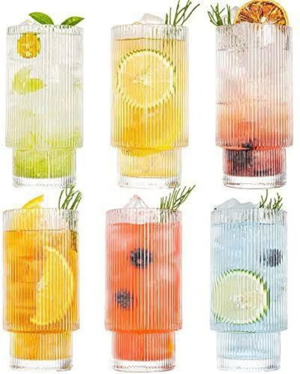 Diamond (Pack of 6) 390ml - Highball Elegant Glassware for Water Juice Whiskey Bee - Set of 5 Water…