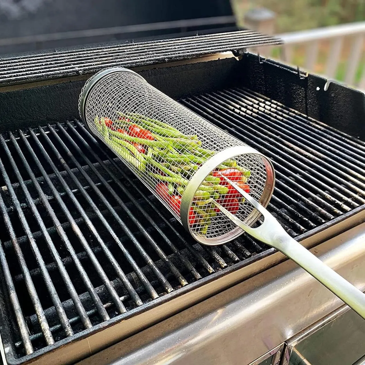 Bloo BBQ Net Tube Rolling Grilling Basket, Greatest Grilling Basket Ever, Round Stainless Steel BBQ…
