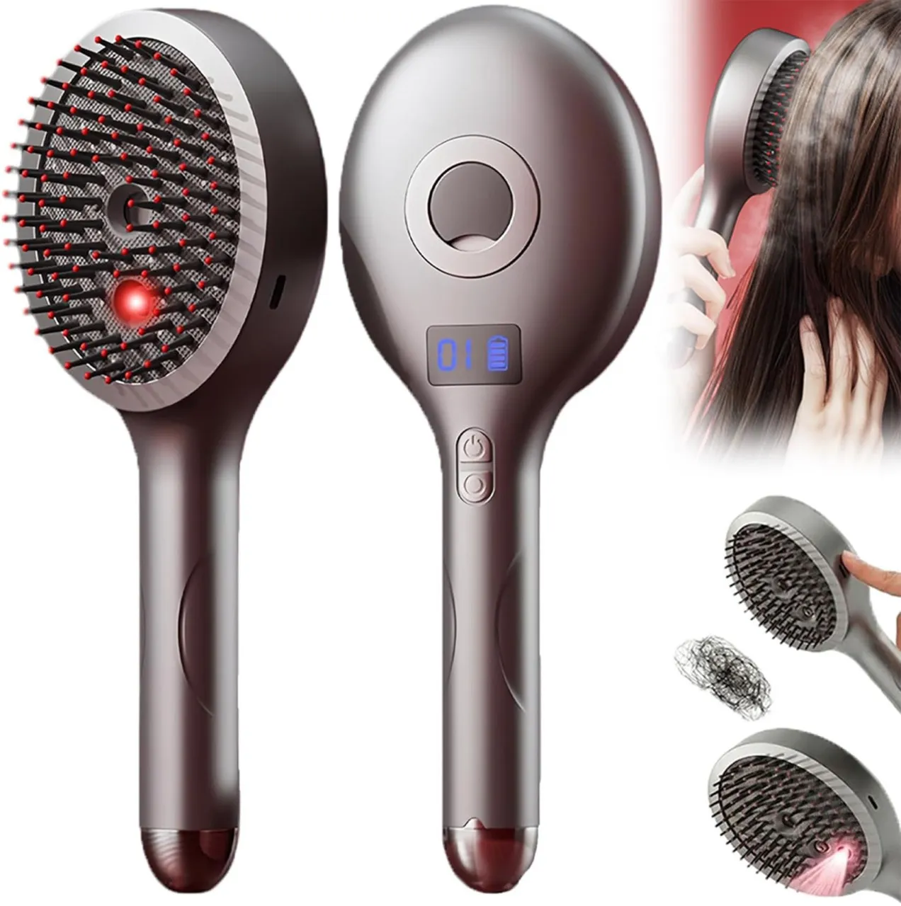 LIUYIFEI Electric Scalp Massager Comb with Red Light and Hydrating Mist for Hair Care - Vibrating D…