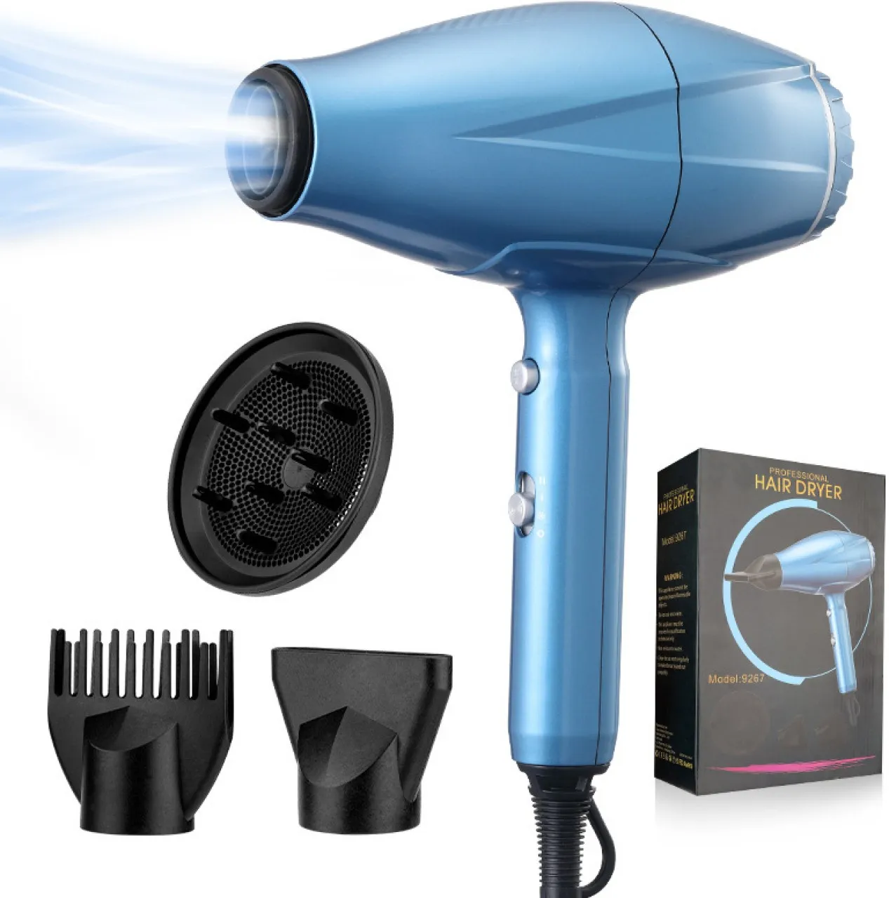 Granty Professional Hair Dryer Powerful AC Motor Quick Drying with 2 Speed 3 Heat Setting, Cool Sho…