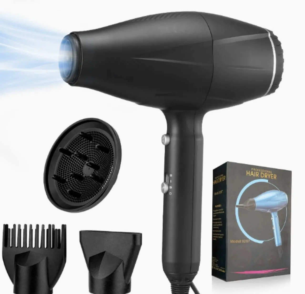 Granty Professional Hair Dryer Powerful AC Motor Quick Drying with 2 Speed 3 Heat Setting, Cool Sho…