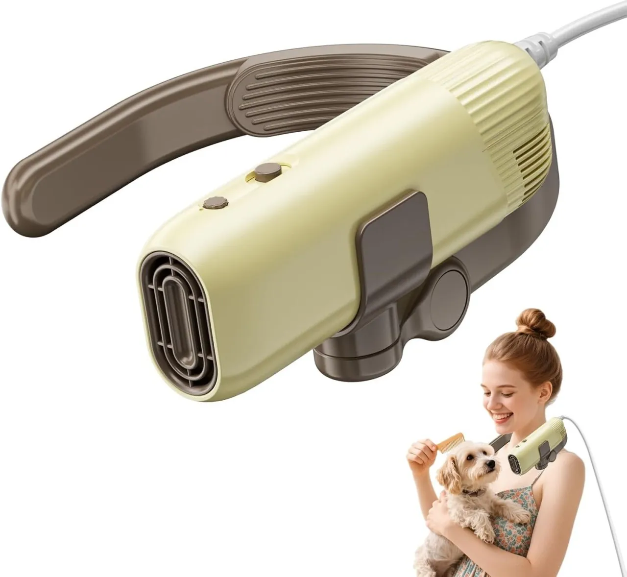 MindSpark 创新 Professional Hands-Free Dog Dryer for Pet Grooming, Adjustable Neck Hanger Pet Hair Dr…