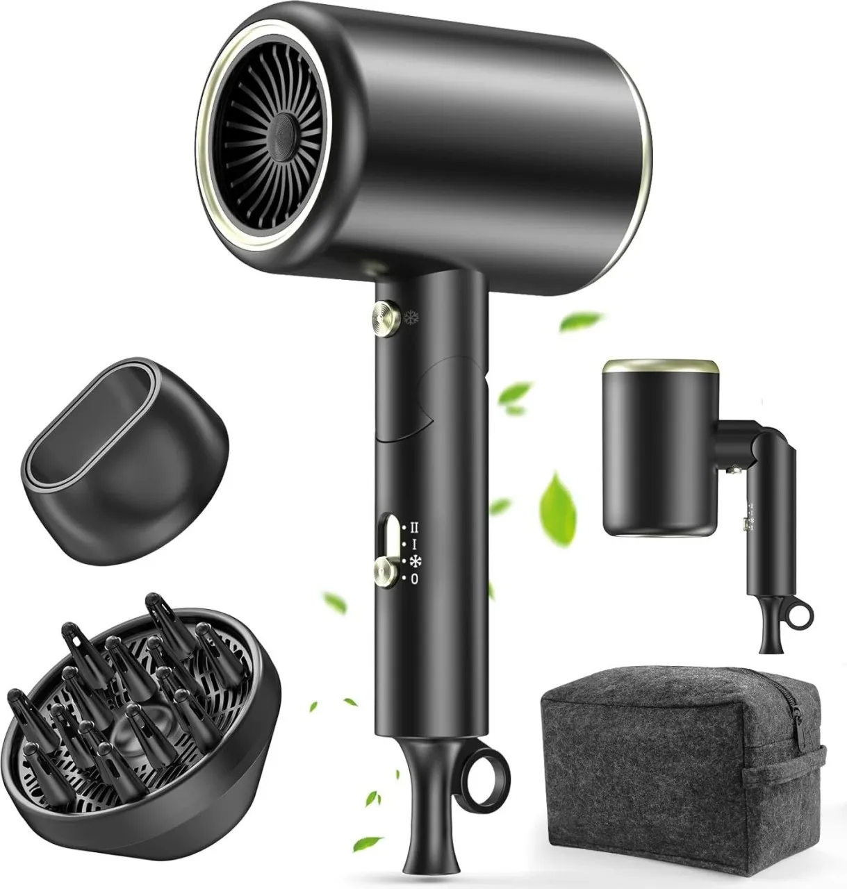 Happyfun Hair Dryer, 150000RPM Ionic Blow Dryer - Fast Drying, Low Noise, Foldable Portable with Di…