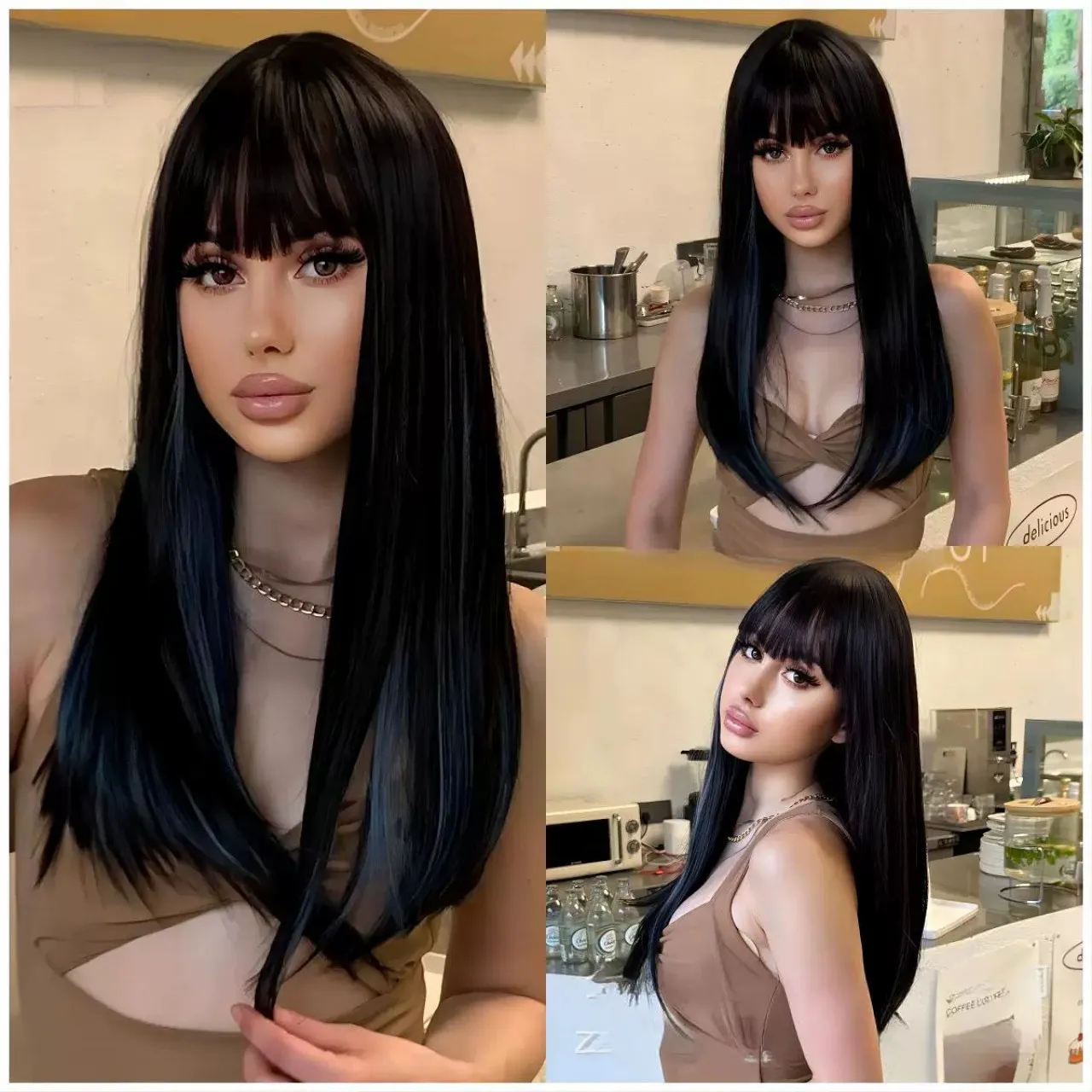20-inch 100% Peruvian human hair full-frontal unit Long Hair Wig