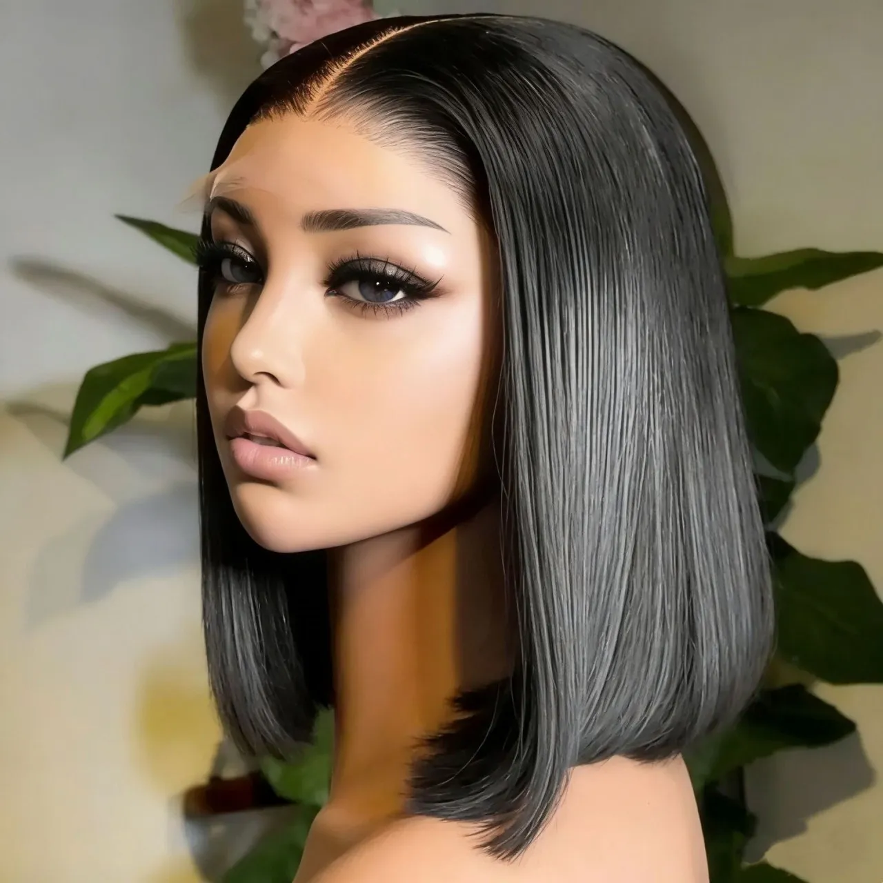 8-inch Peruvian black human hair bob wig Medium Hair Wig