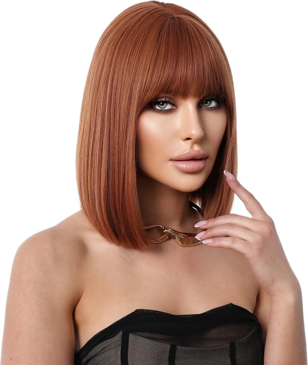 12-inch Brazilian human hair full-frontal wig Medium Hair Wig