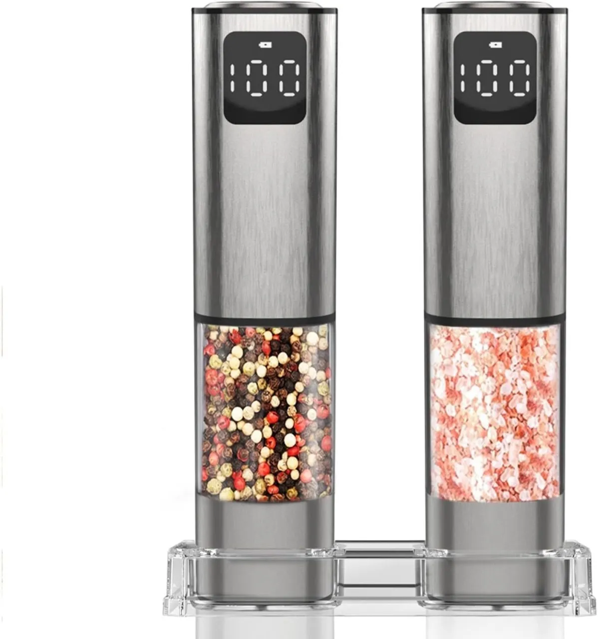 SHIJIN Electric Pepper and Salt Grinder Set, Large Capacity Automatic Pepper Mill Set, USB Recharge…