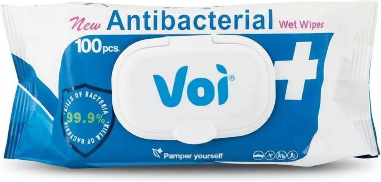 Voi Antibacterial Hand Wipes Cleanser 100 Piece Hand Sanitizer Pouch For  Men & Women