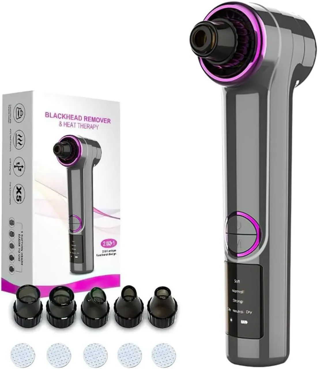 Wild Bee Blackhead Removers Pore Vacuum with Heating，5 Suction Heads & 3 Adjustable Suction Levels …