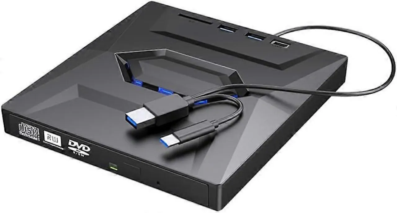 ZT USB 3.0 + USB C External Mobile Multi-Function 5-in-1 DVD Optical Drive DVD-RW or DVD+RW Drive o…