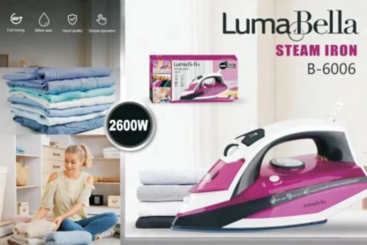 LumaBella Steam Iron - 2600W, Ceramic Soleplate, Purple Steam Iron