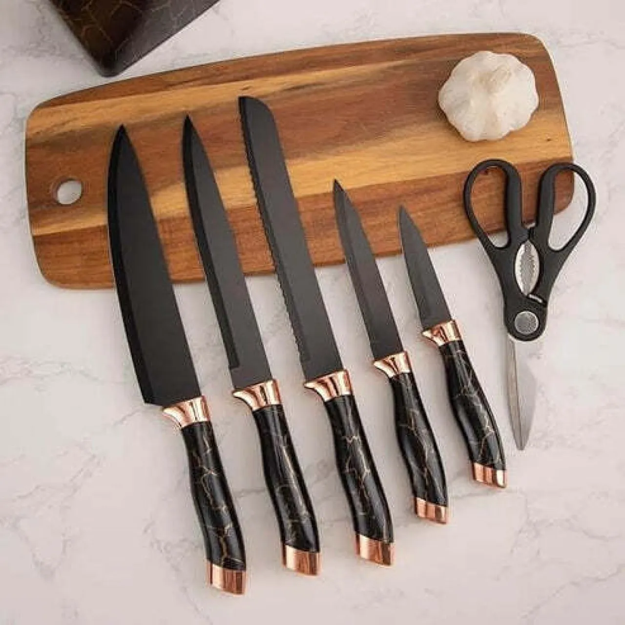 ShopMarket 1 Piece Stainless Steel Bread, Butter, Steak 7 Piece Marble Pattern Knife Set