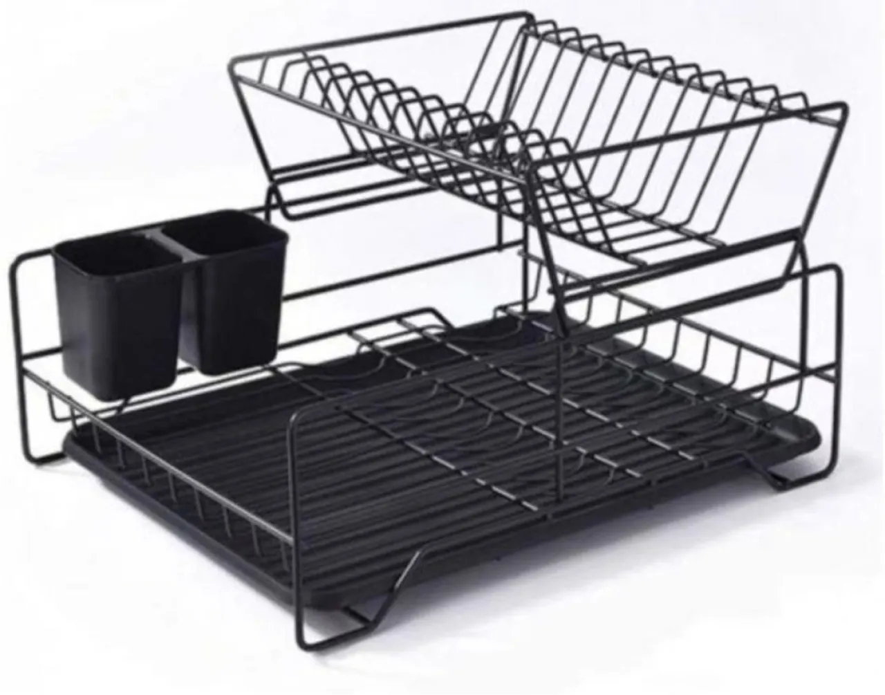 Generic 2-Tier Dish Drying Rack and Drainboard Set with a cutlery holder Steel, Plastic Cutlery Dra…