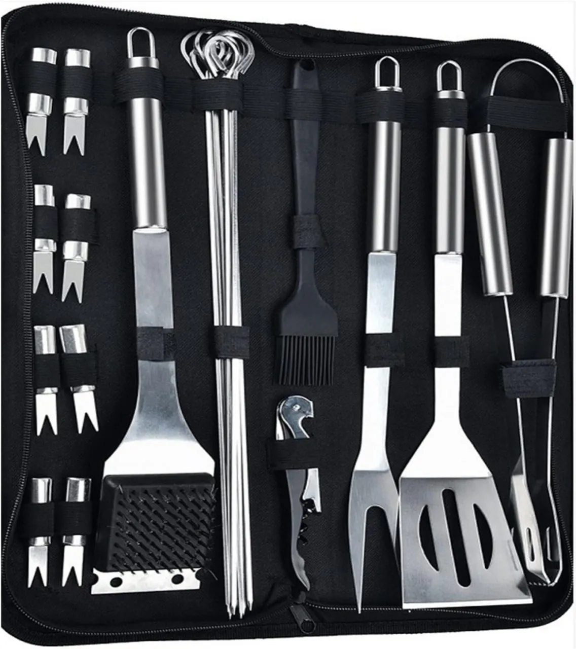 Mhome Stainless Steel 20pc Braai/BBQ Tool Set Steel Scraper, Tong, Spatula, Paddle Picks Kitchen To…