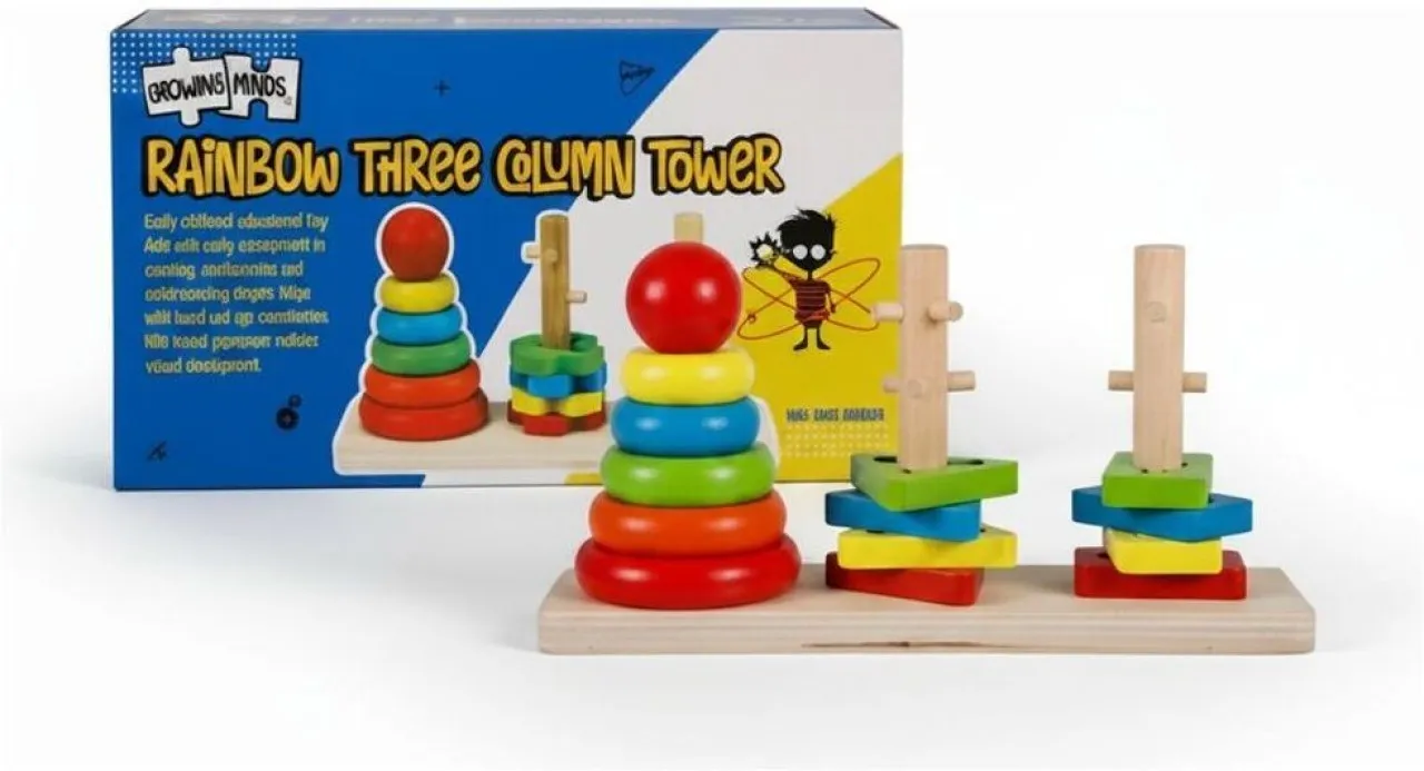 Growing Minds Wooden Shape Sorter Rainbow Tree Column Toy Shapes Toys