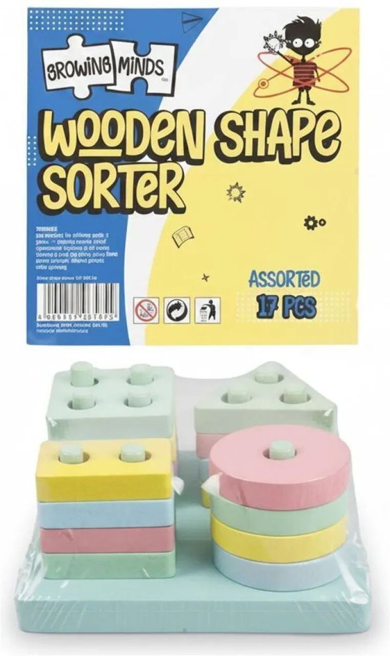 Growing Minds Wooden Shape Sorter for Toddlers - 17 Pieces - 2 Pack Shapes Toys