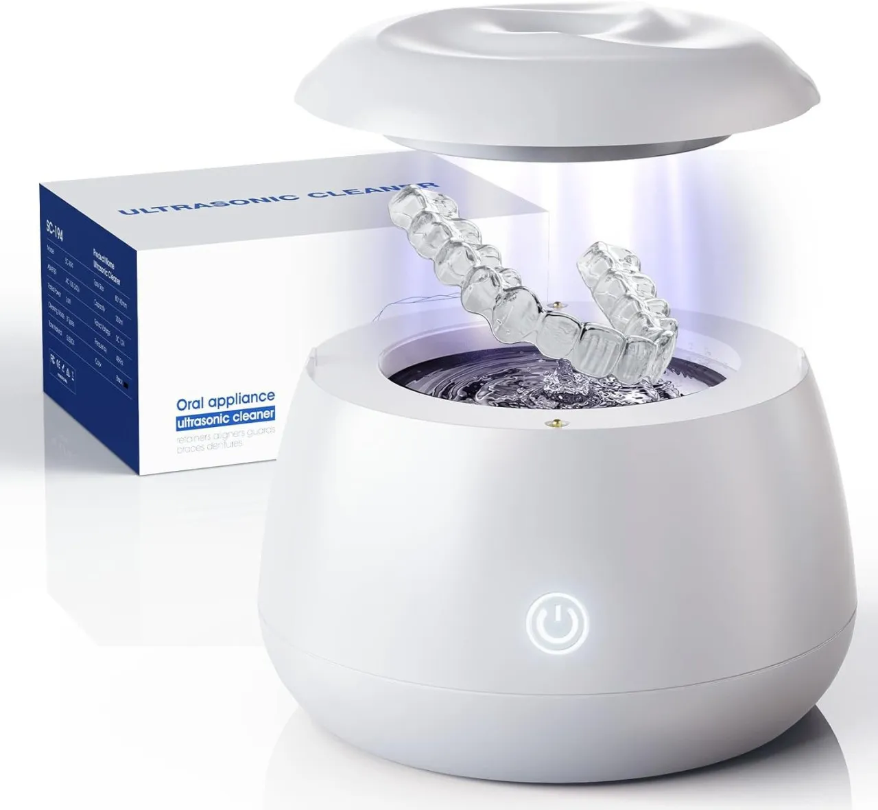 BOWENSTORE Ultrasonic Retainer Cleaner Machine 48kHz Denture and Aligner Cleaning Pod for Mouth Gua…