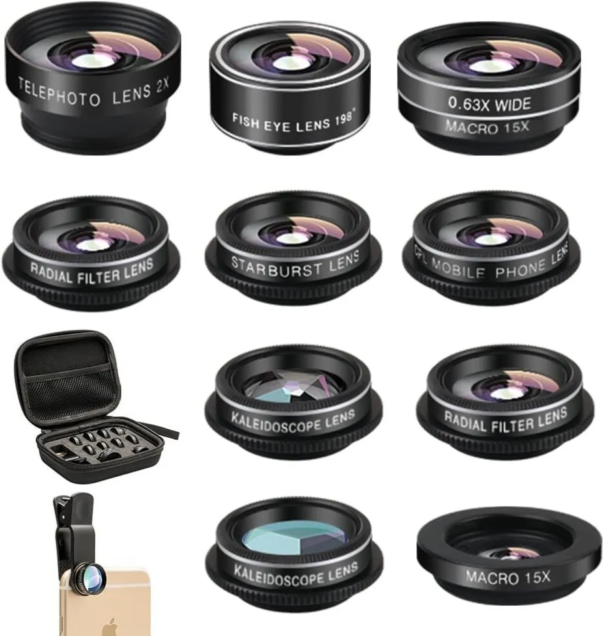 Milky Way Phone Camera Lens (11 Lenses) Phone Lens Kit, Clip on Fisheye/Macro/Wide Angle Lens Attac…