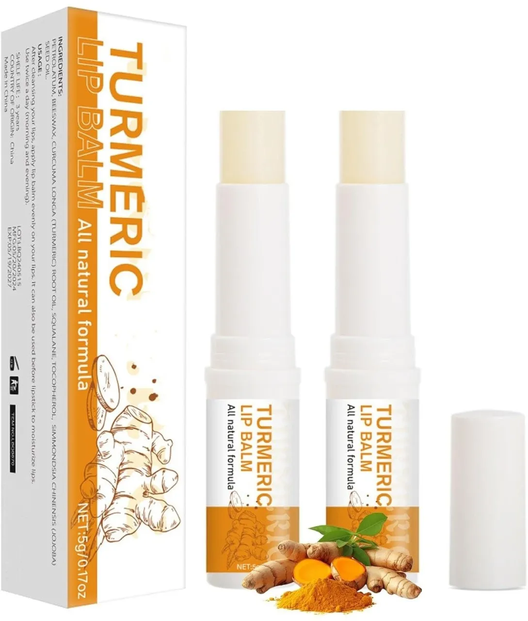 Xiyue 2Pcs Turmeric Lip Balm for Dark Lips, Natural Turmeric Moisturizing Lip Balm for Smokers, Lon…