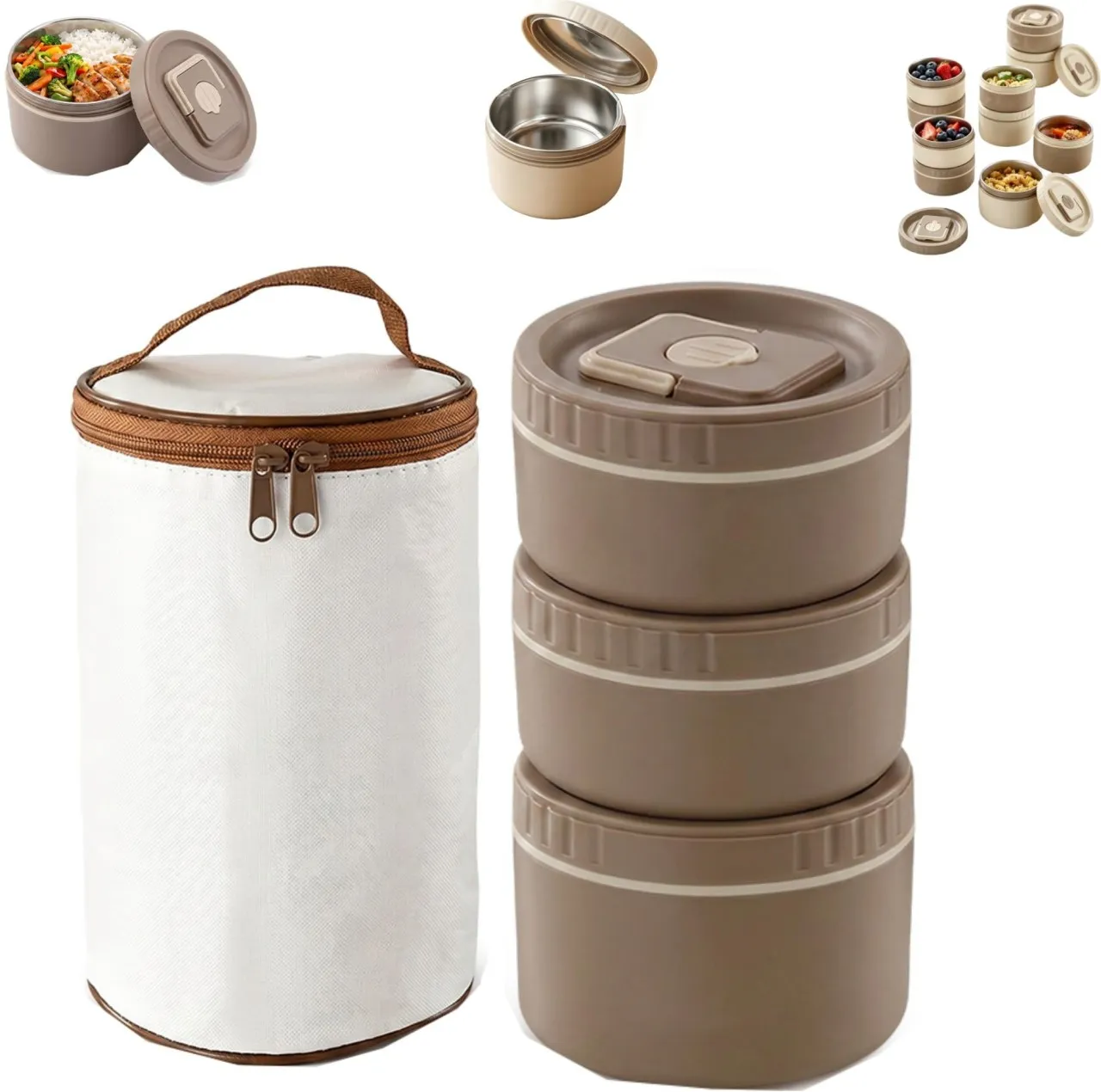 Duomi 3-Tier Stackable 304 Stainless Steel Insulated Bento Box with Thermal Carrier Bag - Leakproof…