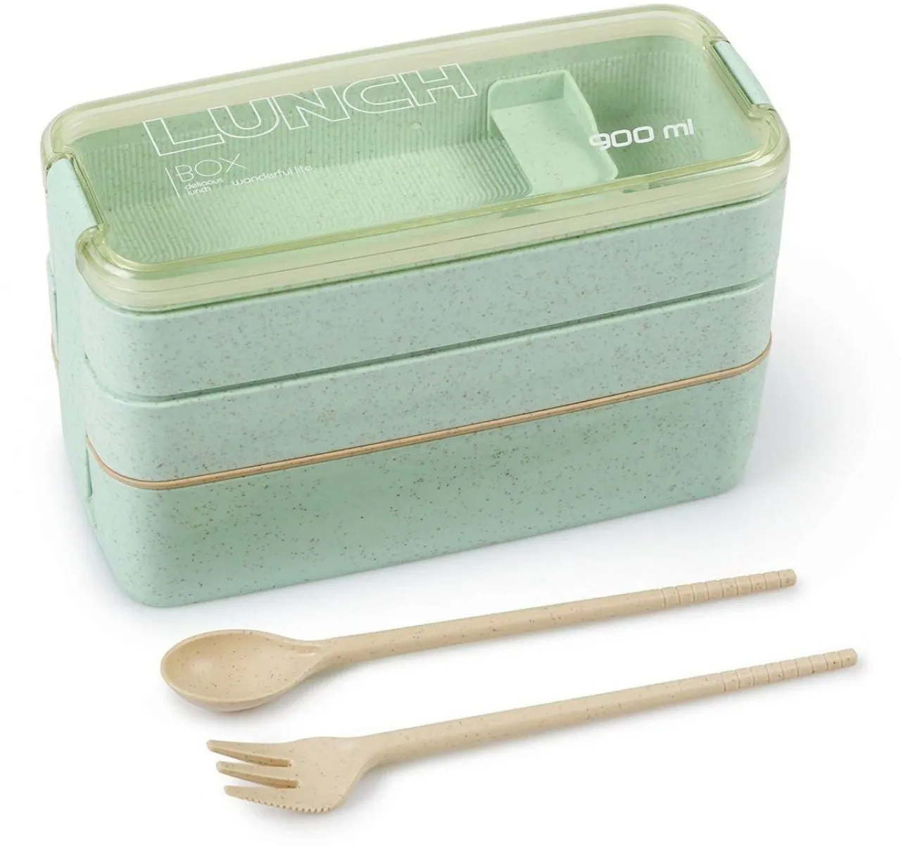 jozi trade 900ml Eco-Friendly 3-Layer Microwavable Lunchbox with Cutlery -ice green 3 Containers Lu…