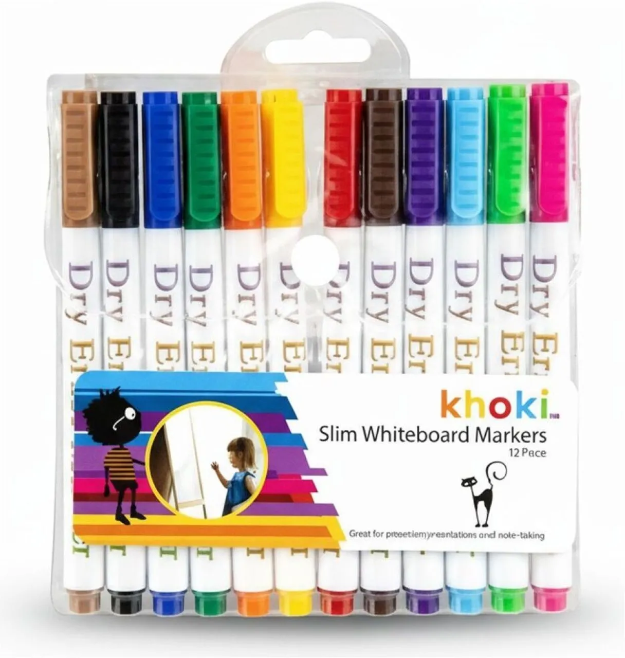 Khoki Slim Bullet Tip Whiteboard Markers 1.2mm 12 Piece