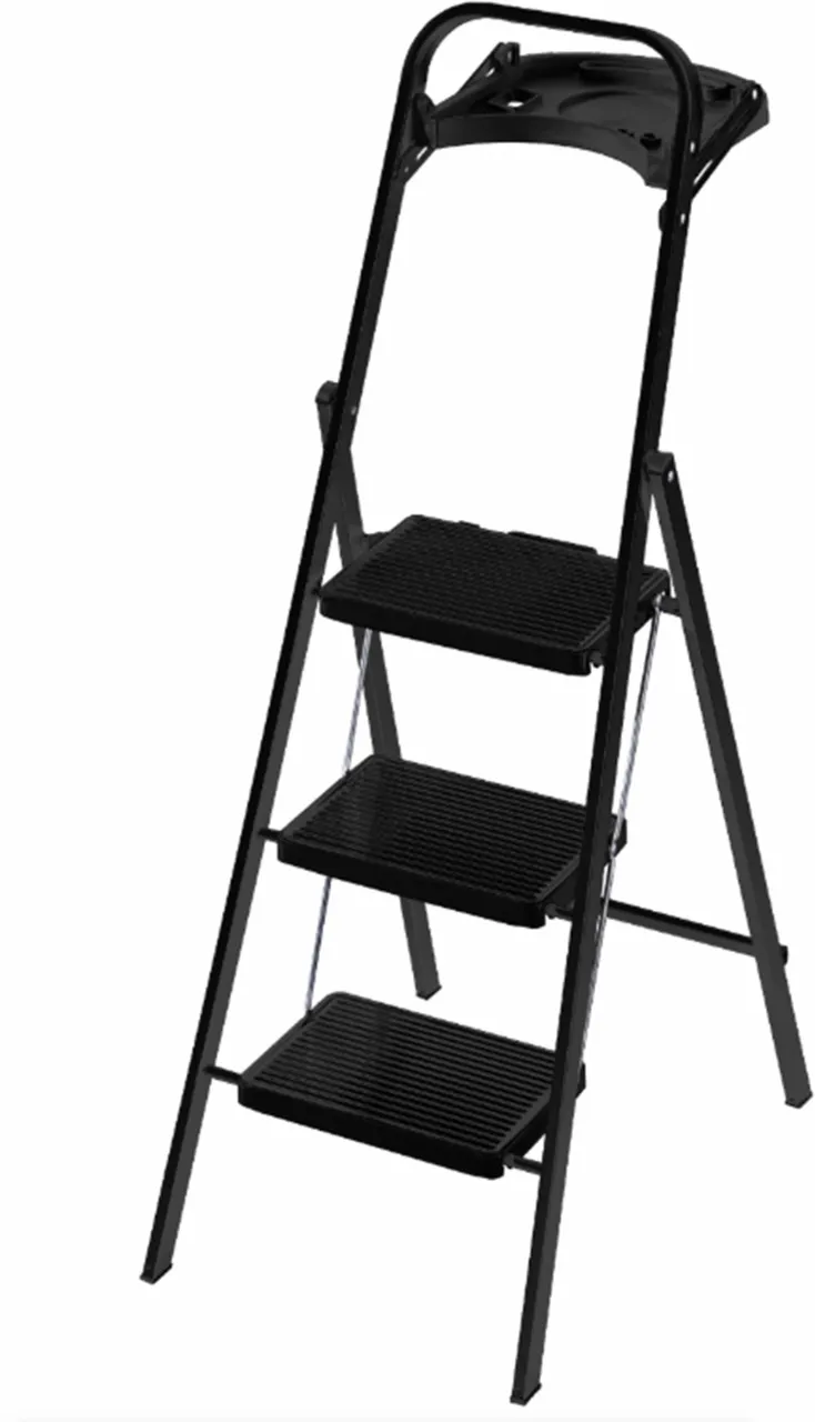 Anchor 3-Step Wide Anti-Slip with Tool Tray - Black Steel Ladder