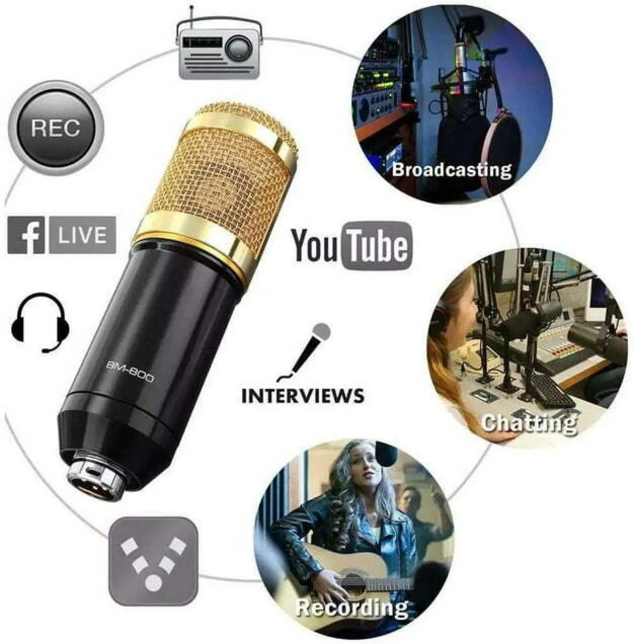 Condenser Microphone Bundle Bm 800 Mic Kit With V8s Live Sound Card Gold Microphone
