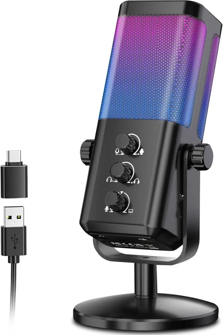 NIUKEZHU USB Gaming Microphone with Game Chat Balance, RGB Condenser Mic with Noise Cancellation, Q…