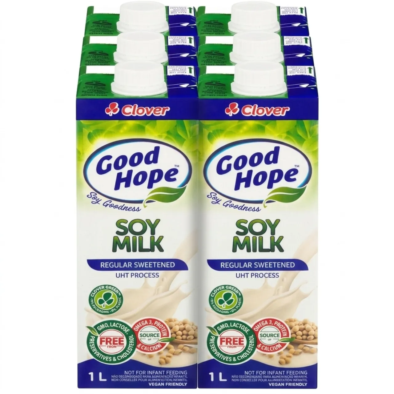 Clover Good Hope Soy Milk, (6 x 1 L), Regular Flavour