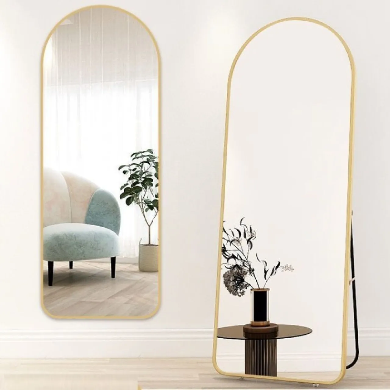 Wobuciko Freestanding Arched Wall Mirror with Gold Frame 2 Pack Decorative Mirror
