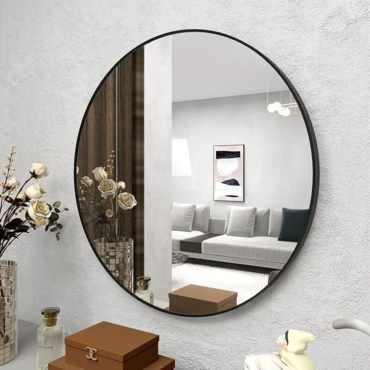 KC Furn Round Wall � Modern Framed for Living Room & Bedroom Decorative Mirror