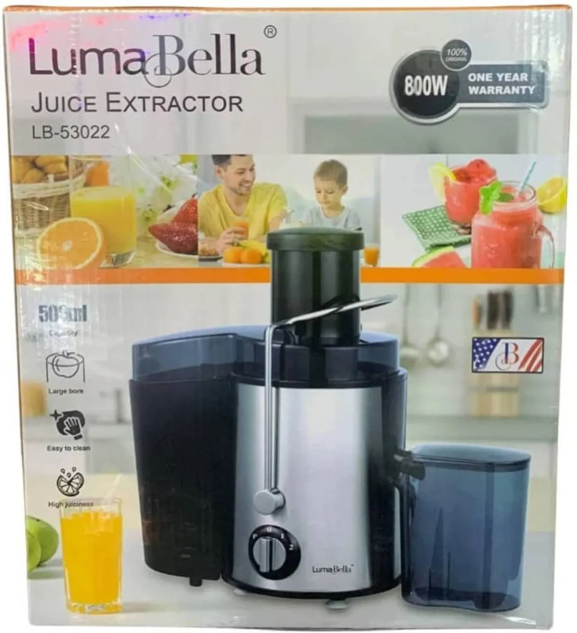 LumaBella 800W Stainless Steel High Yield Juice Extractor 800 W Juicer (2 Jars, silver)