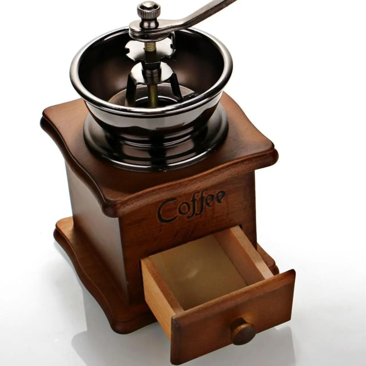 BOWENSTORE Manual Coffee Grinder, Vintage Wooden Hand Coffee Mill Burr Coffee Bean Grinder Set with…