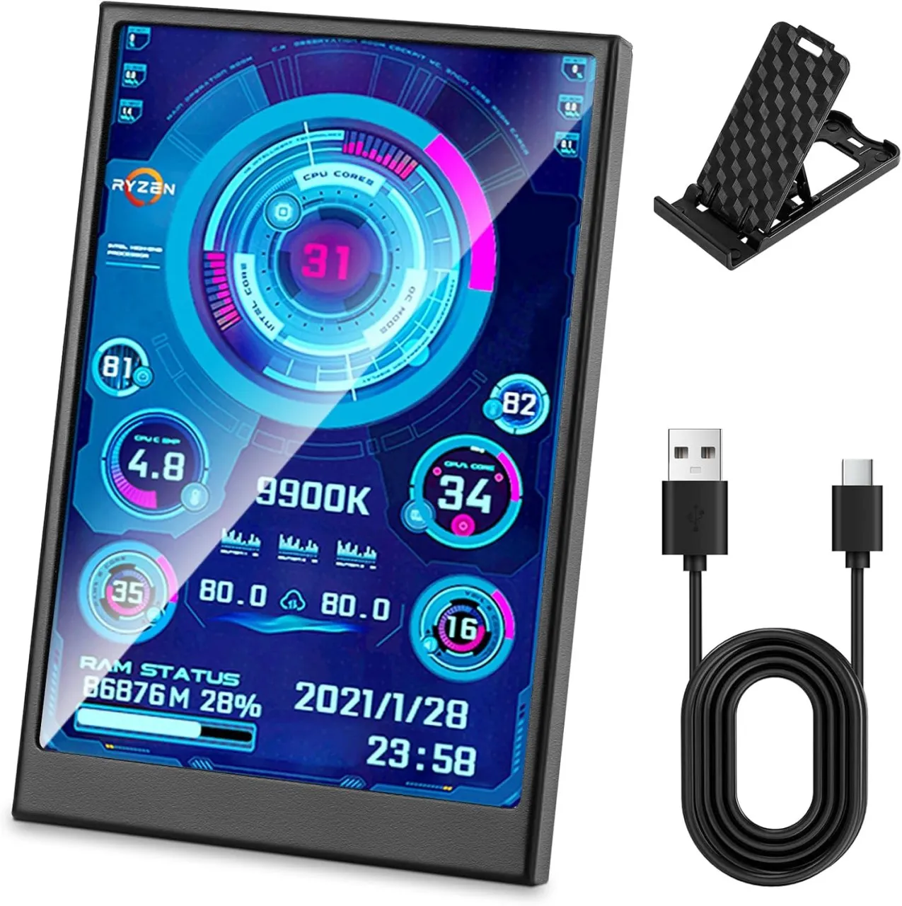Solala 3.5 inch HD AHVA Panel Monitor (3.5 Inch IPS USB Mini Screen No Installation AIDA64 Pc Case …